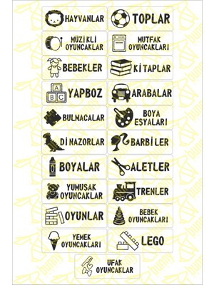 Bunny Decor Oyuncak Dolabı Kategori Etiketi Türkçe, Organizer Etiketi Türkçe Şeffaf Etiket