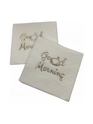 Kidspartim Gold Yaldızlı Beyaz Good Morning Kare Peçete
