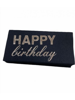 Kidspartim Gümüş Yaldızlı Siyah Happy Bırthday Garson Peçete
