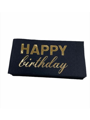 Kidspartim Gold Yaldızlı Siyah Happy Bırthday Garson Peçete