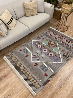 Kilim Home Cotton Serisi Eski Çağ Motifli Eskitme Otantik Desen Dekoratif Dokuma Taban Kilim