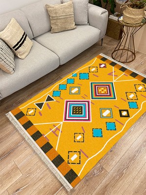 Kilim Home Cotton Serisi Iskandinav Geometrik Desenli Dekoratif Dokuma Taban Kilim