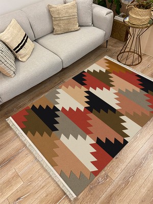 Kilim Home Cotton Serisi Multy Tonlarında Geometrik Baklavalı Desen Dekoratif Dokuma Taban Kilim