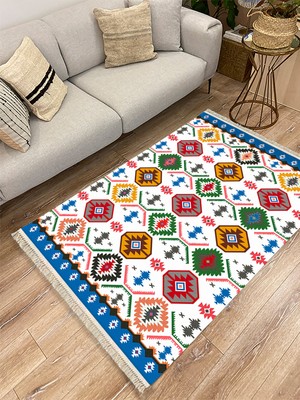 Kilim Home Cotton Serisi Multy Tonlarında Geometrik Desen Dekoratif Dokuma Taban Kilim