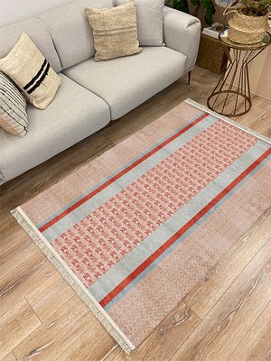 Kilim Home Cotton Serisi Kahve Tonlarında Eskitme Etnik Çizgi Desenli Dekoratif Dokuma Taban Kilim