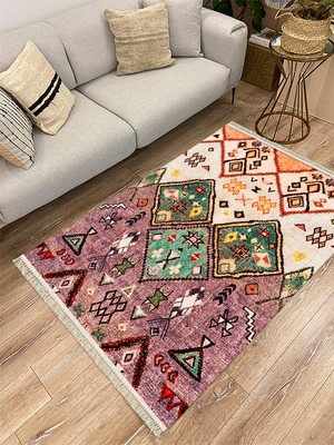 Kilim Home Cotton Serisi Eski Çağ  Motifli Baklava Eskitme Otantik Desen Dekoratif Dokuma Taban Kilim