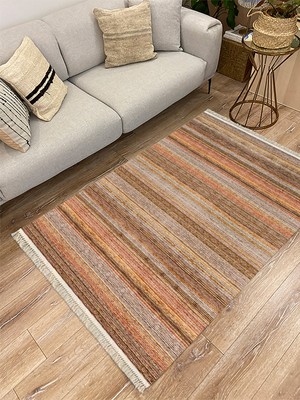 Kilim Home Cotton Serisi Koyu Kahve Tonlarında Mermer Görünümlü  Otantik  Dekoratif Dokuma Taban Kilim