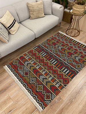 Kilim Home Cotton Serisi Multy Tonlarında Etnik Iskandinav Eskitme Desen Dekoratif Dokuma Taban Kilim