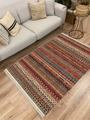 Kilim Home Cotton Serisi Multy Tonlarında Eskitme Antika Desenli Dekoratif Dokuma Taban Kilim