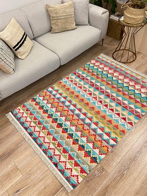 Kilim Home Cotton Serisi Multy Tonlarında Baklava Antika Desenli Dekoratif Dokuma Taban Kilim