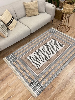 Kilim Home Cotton Serisi Yunan Motifli Eskitme Antik Otantik Desen Dekoratif Dokuma Taban Kilim