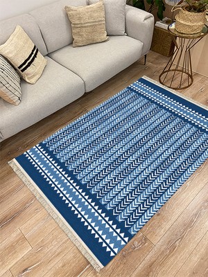 Kilim Home Cotton Serisi Siyah Beyaz Geometrik Etnik Eskitme Desenli Dekoratif Dokuma Taban Kilim