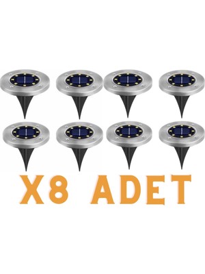 Hubstein 8 Adet 8 Led’li Gömme Solar Güneş Enerjili Zemin Yol Bahçe Aydınlatma Spot Lambası Su Geçirmez 8li-8ledgömme-Aydınlatma