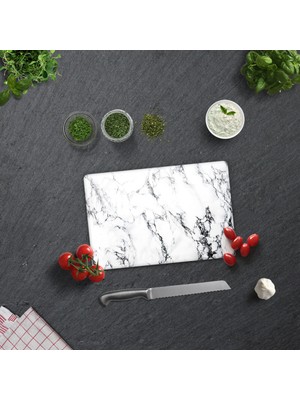 Decorita Beyaz Mermer Görünümlü | Cam Kesme Tahtası - Cam Kesme Tablası | 20cm x 30cm