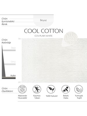 Cool Cotton Ccn Plain White Makinede Yıkanabilir Kaymaz Tabanlı Naturel Pamuk Dokuma Bebek Halısı