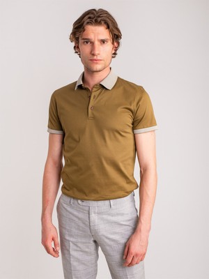 Dufy Haki Erkek Slim Fit Polo Yaka Tshirt