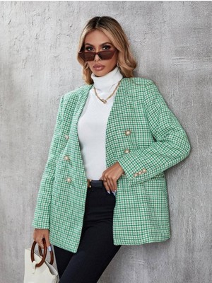 modakyra Kadın İçi Astarlı Düğme Detaylı Chanel Kumaş Blazer Ceket