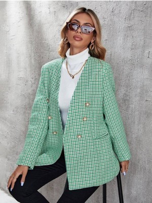 modakyra Kadın İçi Astarlı Düğme Detaylı Chanel Kumaş Blazer Ceket