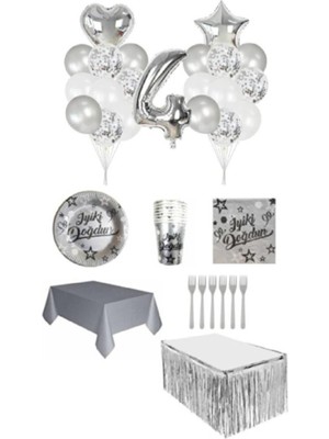 Dipak Gümüş Renk 4 Yaş Doğum Günü Seti 16 Kişilik