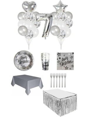 Dipak Gümüş Renk 7 Yaş Doğum Günü Seti 16 Kişilik