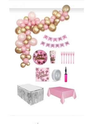 Dipak Pembe/gold/gümüş Renk Doğum Günü Seti 16 Kişilik