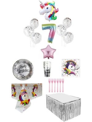 Dipak Unicorn Temalı 7 Yaş Doğum Günü Seti 16 Kişilik