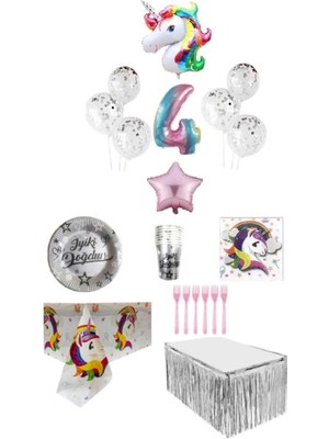 Dipak Unicorn Temalı 4 Yaş Doğum Günü Seti 16 Kişilik