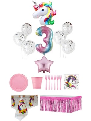 Dipak Unicorn Temalı 3 Yaş Doğum Günü Seti