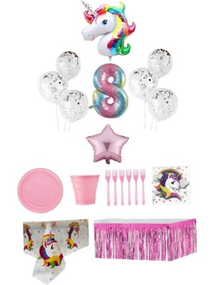 Dipak Unicorn Temalı 8 Yaş Doğum Günü Seti