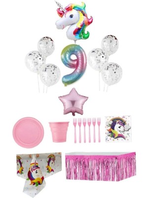 Dipak Unicorn Temalı 9 Yaş Doğum Günü Seti