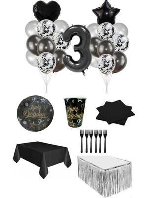 Dipak Siyah 3 Yaş Doğum Günü Seti 16 Kişilik