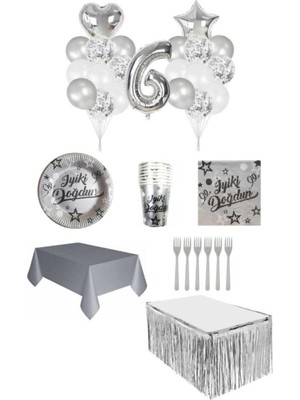 Dipak Gümüş Renk 6 Yaş Doğum Günü Seti 16 Kişilik