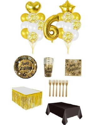 Dipak Gold/siyah Renk 6 Yaş Doğum Günü Seti 16 Kişilik