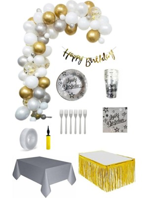 Dipak Gümüş/gold/beyaz Doğum Günü Seti 16 Kişilik