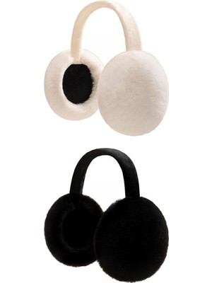 Bahara 2x Bulanik Kiş Kişli Kulak Isitici Unisex Ear Muffs Ear Kapak Yüküm Karmaflari Beyaz Siyah (Yurt Dişindan)