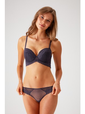 Pierre Cardin Blueberry 4830 Milan Push Up Dantelli Balconette Sütyen ve Tanga / Fantezi Iç Çamaşır Takımı