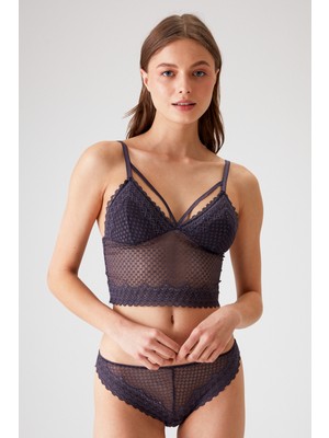Pierre Cardin Blueberry 4831 Pedli Şerit Detaylı Balensiz Dantelli Bralet Sütyen Takım / Iç Çamaşır Takımı