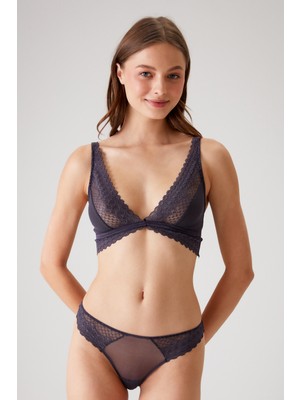 Pierre Cardin Blueberry 4833 Dantel Detaylı Dekolteli Bralet Sütyen ve Tanga / Fantezi Iç Çamaşır Takımı