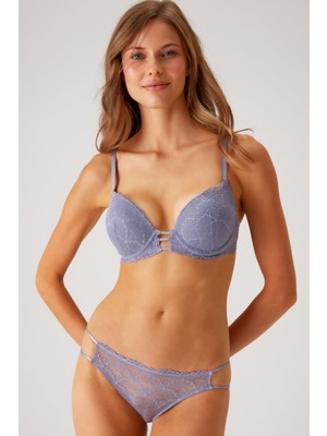 Pierre Cardin Lavanta 4820 Lyon Dantel ve Ip Detaylı Ekstra Push Up Dolgulu Fantezi Sütyen Takımı/iç Çamaşır Takım