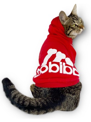 Kemique Kırmızı Adidog Kapşonlu Kedi Sweatshirt Kedi Kazağı
