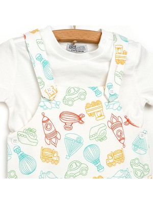 Hello Baby Hellobaby Basic Erkek Bebek Taşıt Desenli Salopet-Tshirt Takım
