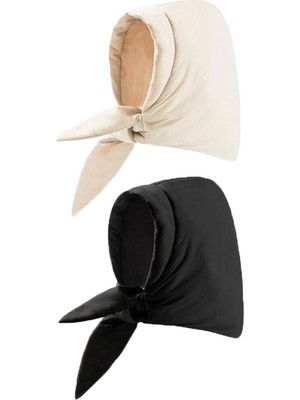 2x Kış Moda Başörtüsü Su Geçirmez Şapka Rahat Ayarlanabilir Siyah Bej (Yurt Dışından)