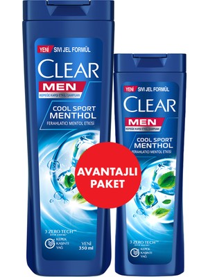 Clear Men Kepeğe Karşı Etkili Şampuan Cool Sport Menthol Ferahlatıcı Mentol Etkisi 350 ml + 185 ml