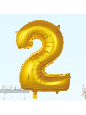 2 Yaş Rakam Folyo Balon, 100 cm - Altın
