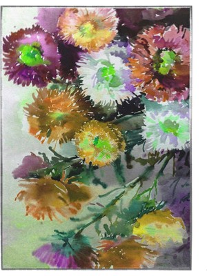 SHOP365 Renkli Çiçekler Sulu Boya Görünümlü Çizim Modern Sanat Tuval Poster P-000009