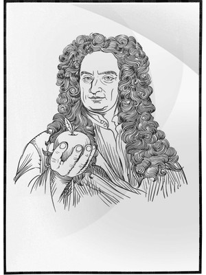 SHOP365 Isaac Newton Elinde Elmayla Çizim Bilim Insanı Poster P-000105