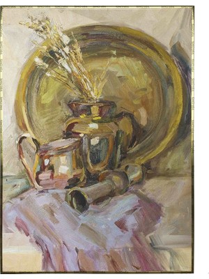 SHOP365 Saksıda Çiçek Natürmort Yağlı Boya Görünümlü Dekoratif Poster P-004579