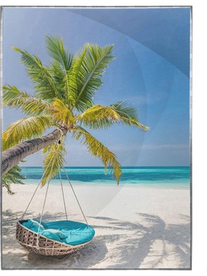 SHOP365 Palmiye Ağacına Kurulmuş Hamak Sahil Plaj Manzarası Poster P-000114