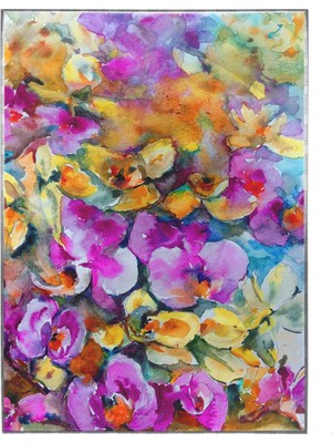 SHOP365 Renkli Sulu Boya Görünümlü Çiçekler Buket Doğa-Modern Sanattan Suluboya Teknolojisinde Yapıl
