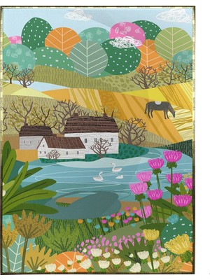 SHOP365 Doğa Evler Manzara Çocuk Illüstrasyon Poster P-003068